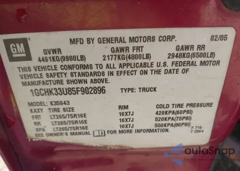 2005 Chevrolet Silverado 3500 Ls from USA, damaged, VIN 1GCHK33U85F902896